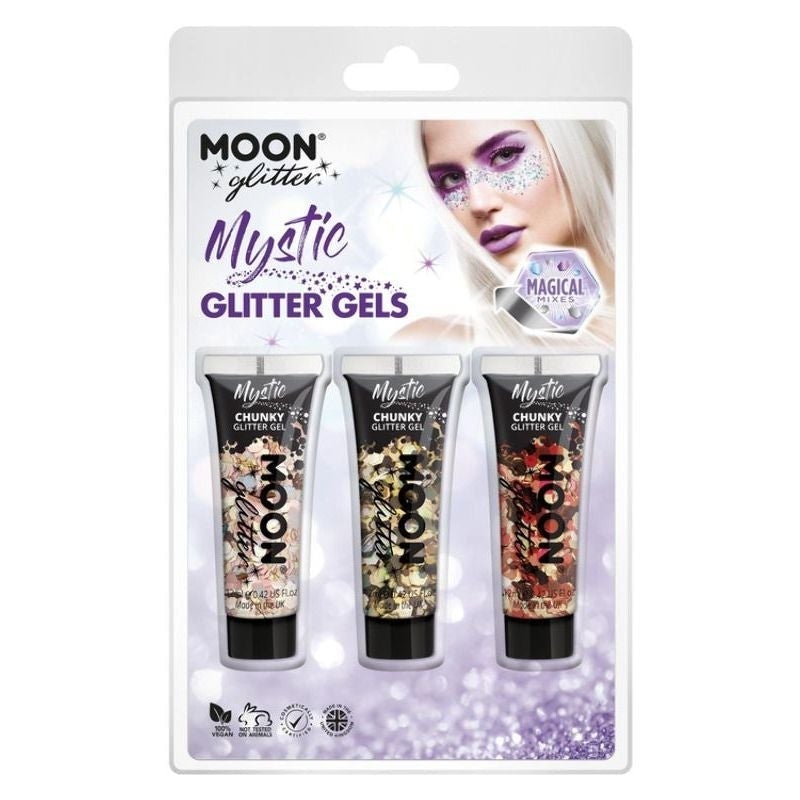 Moon Glitter Mystic Chunky Gel Mixed Colour Clamshell 12ml Set of 3 Costume Make Up 3