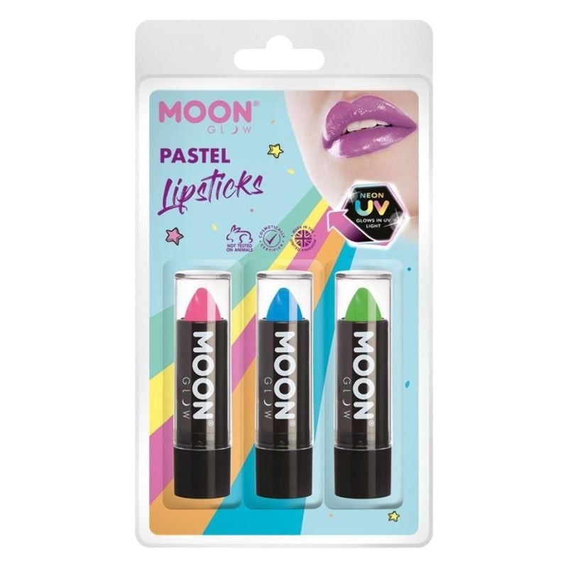Moon Glow Pastel Neon UV Lipstick Set 3 Colours 5g Costume Make Up 3