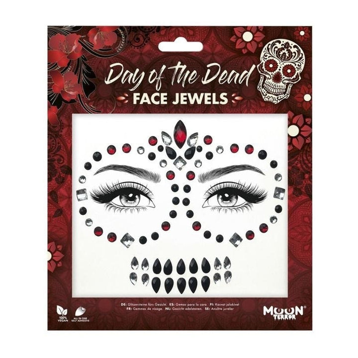 Moon Terror Face Jewels Day Of The Dead Adult Red Costume Make Up_1