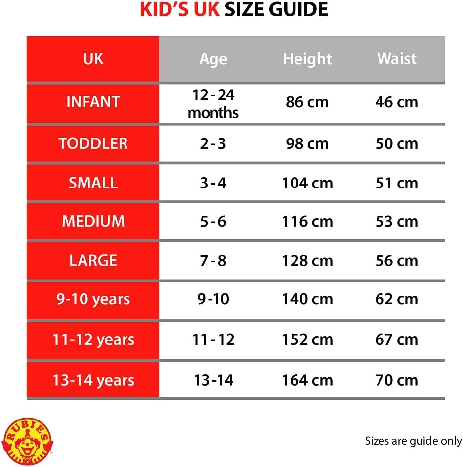 Size Chart Mr Monkey Child Brown Costume