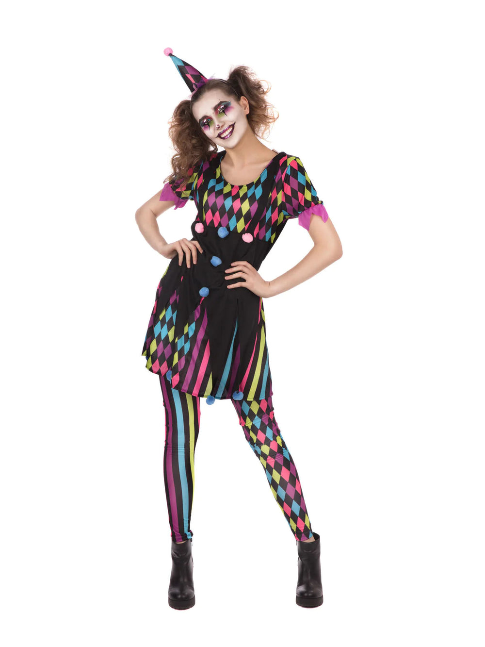 Mulitcolour Mischief Jester Clown Costume for Women_2