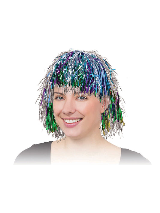 Multi Coloured Tinsel Wig Fringe Clown Hair 2