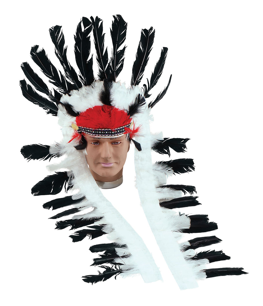 Native American Inspired Mens Indian Headress Black White Costume Accessories Male Halloween_1