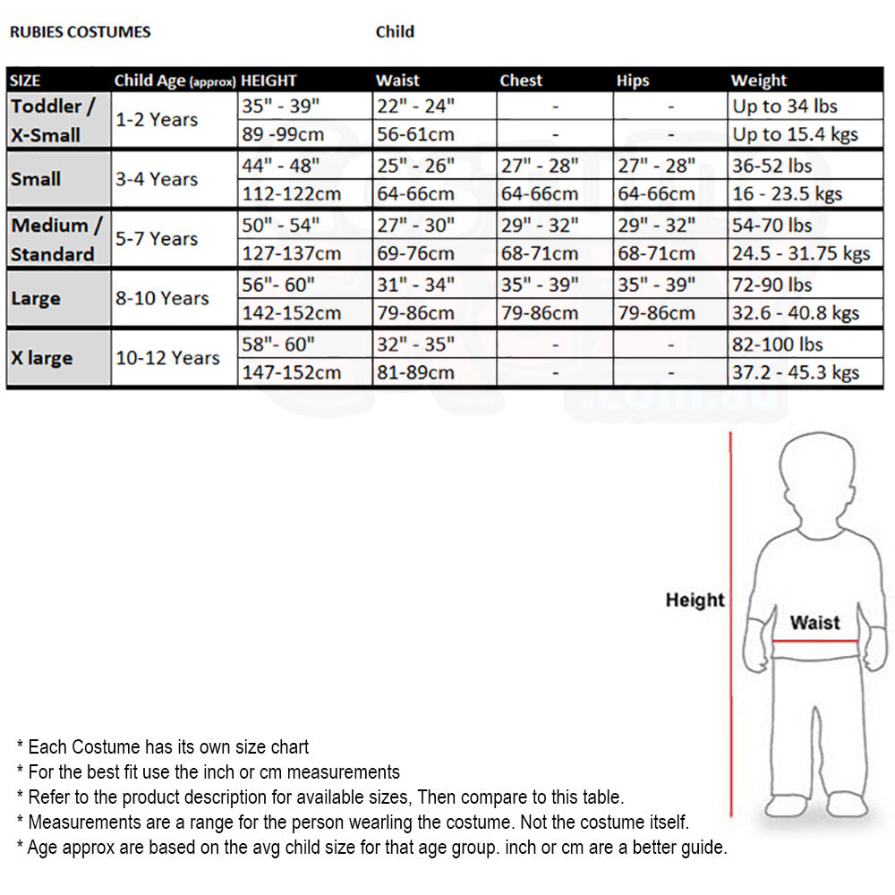 Size Chart Neytiri Avatar Kids Costume