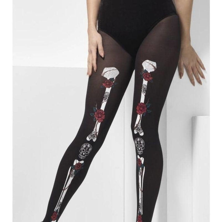 Opaque Day Of The Dead Tights Adult Black_1
