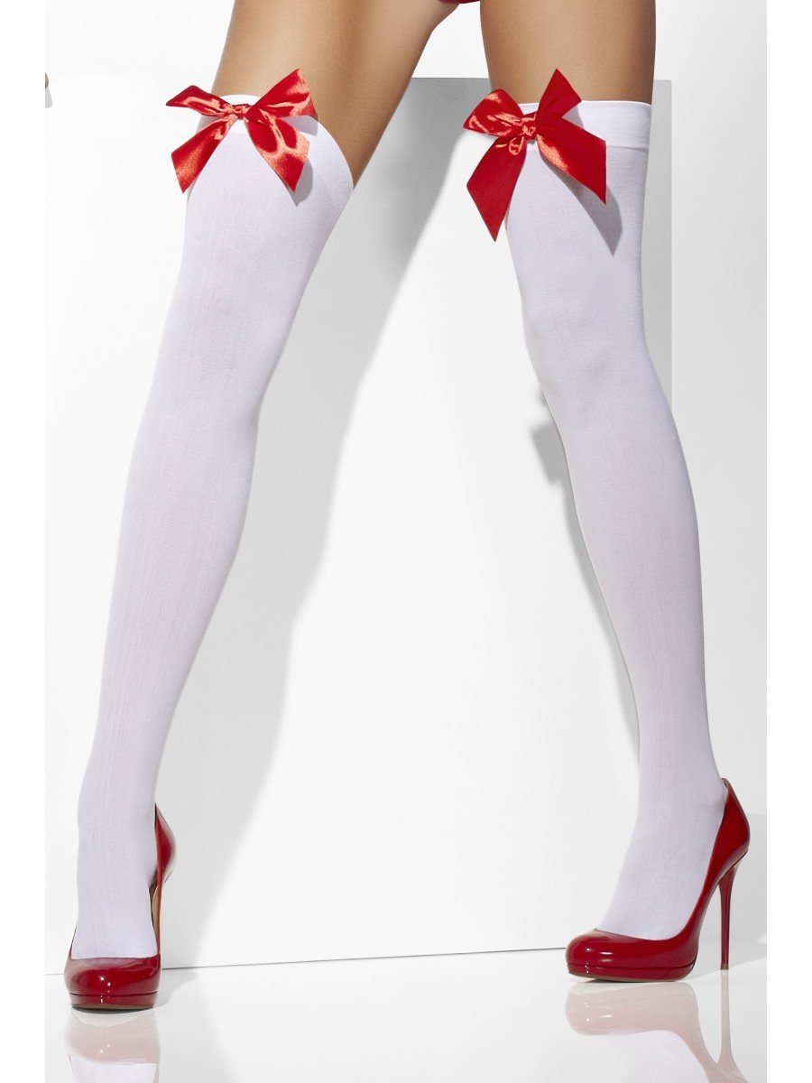 Opaque Hold Ups Adult White Red Bows Costume Accessory_2