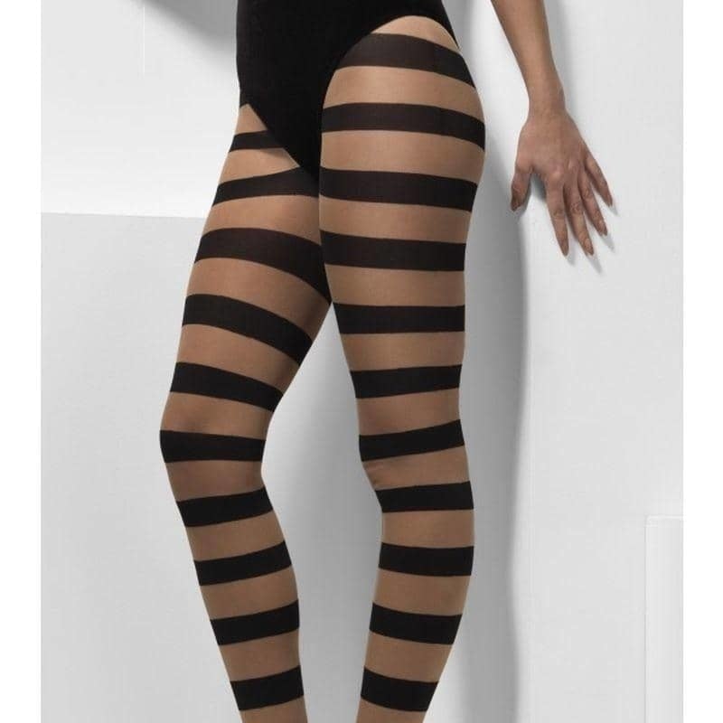 Opaque Tights Glam Witch Adult Nude Black Striped_1