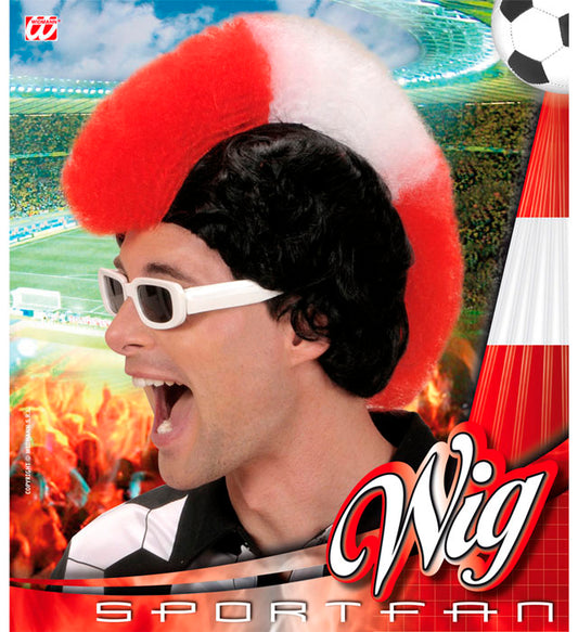 Red - White - Red Supporter Man Wig In Box