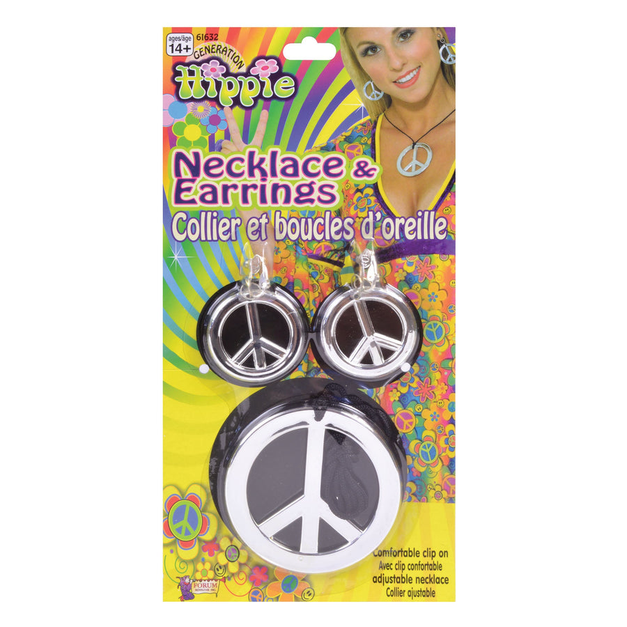 Peace Sign Necklace Earrings Hippy Costume Accessory Set_1