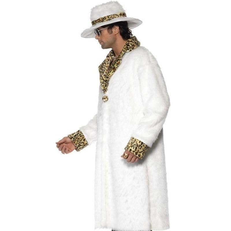 Pimp Costume Adult White Aand Leopard Skin Faux Fur Coat Hat Trousers_3