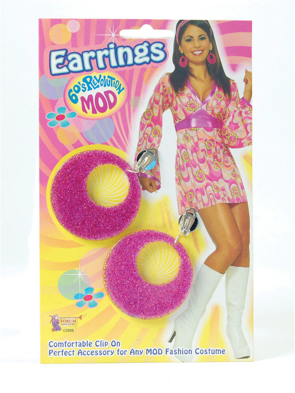 Size Chart Pink Mod Glitter Ear Rings Costume Accessory