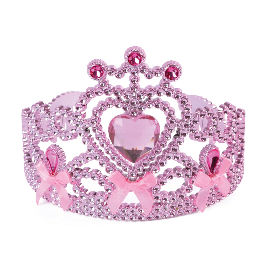 Pink Tiara with Ribbon Bow Ties Crown Costume Accessory_1