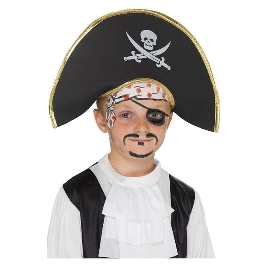 Pirate Captain Hat Black Skull and Crossbones Motif Kids Costume Accessory 2