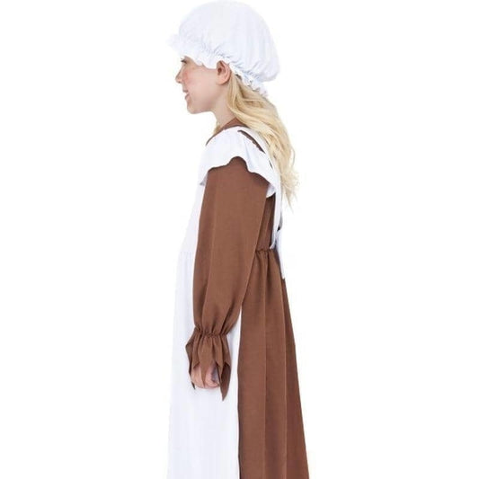Poor Victorian Costume Kids Brown Dress White Apron Hat 2