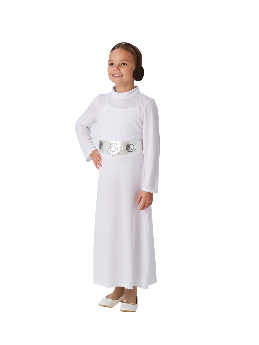 Princess Leia Costume Girls Long White Dress Belt Hair Buns_2