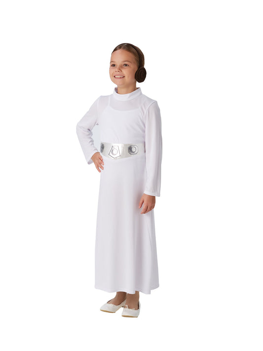 Princess Leia Costume Girls Long White Dress Belt Hair Buns 2