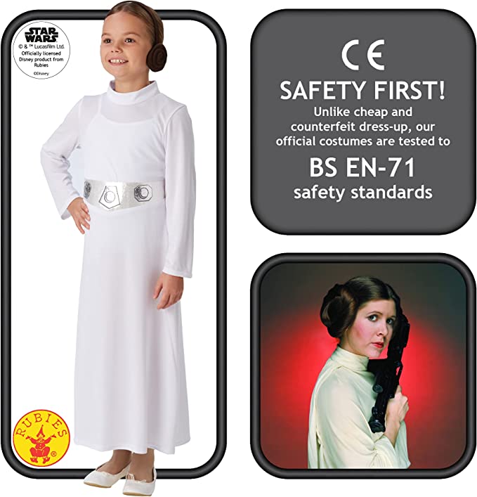 Princess Leia Costume Girls Long White Dress Belt Hair Buns_4