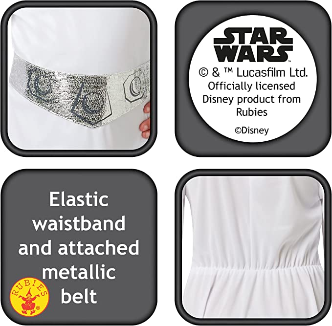 Princess Leia Costume Girls Long White Dress Belt Hair Buns_5