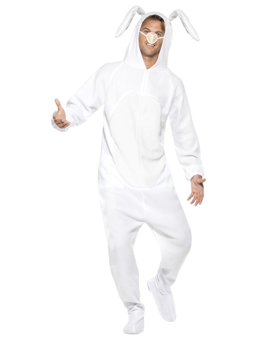 Rabbit Costume Adult White Onesie Nose Hood_2