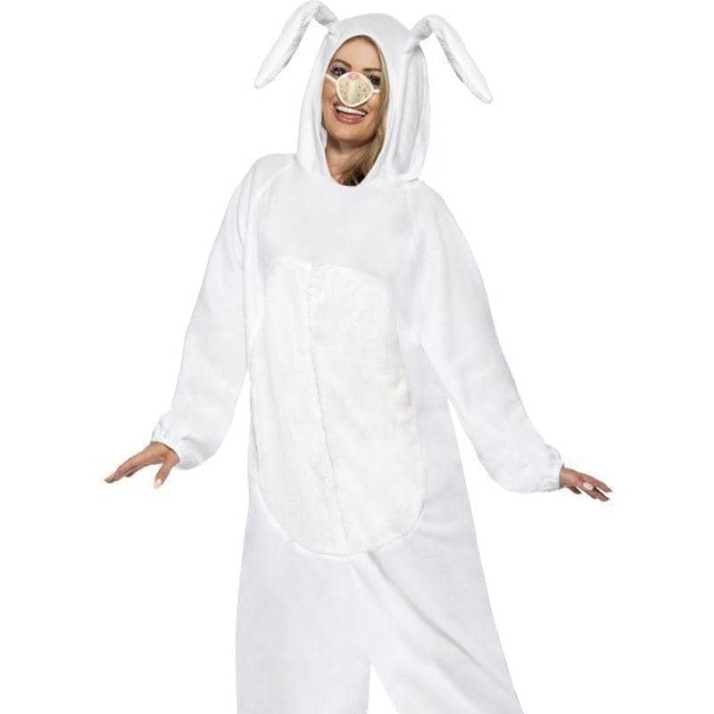Rabbit Costume Adult White Onesie Nose Hood_1