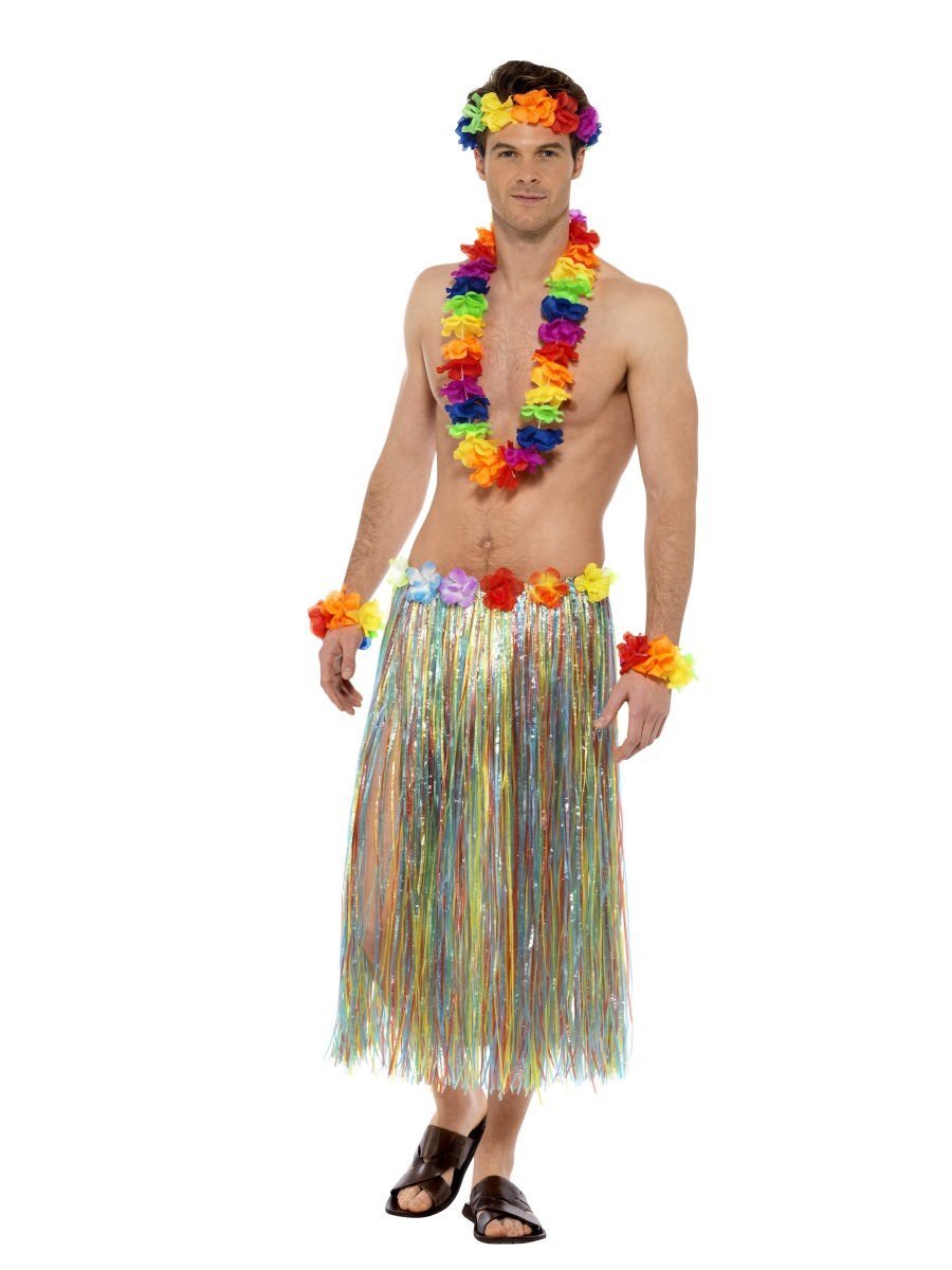 Rainbow Hawaiian Set Adult Multi Coloured Garland Headband Wristband 3