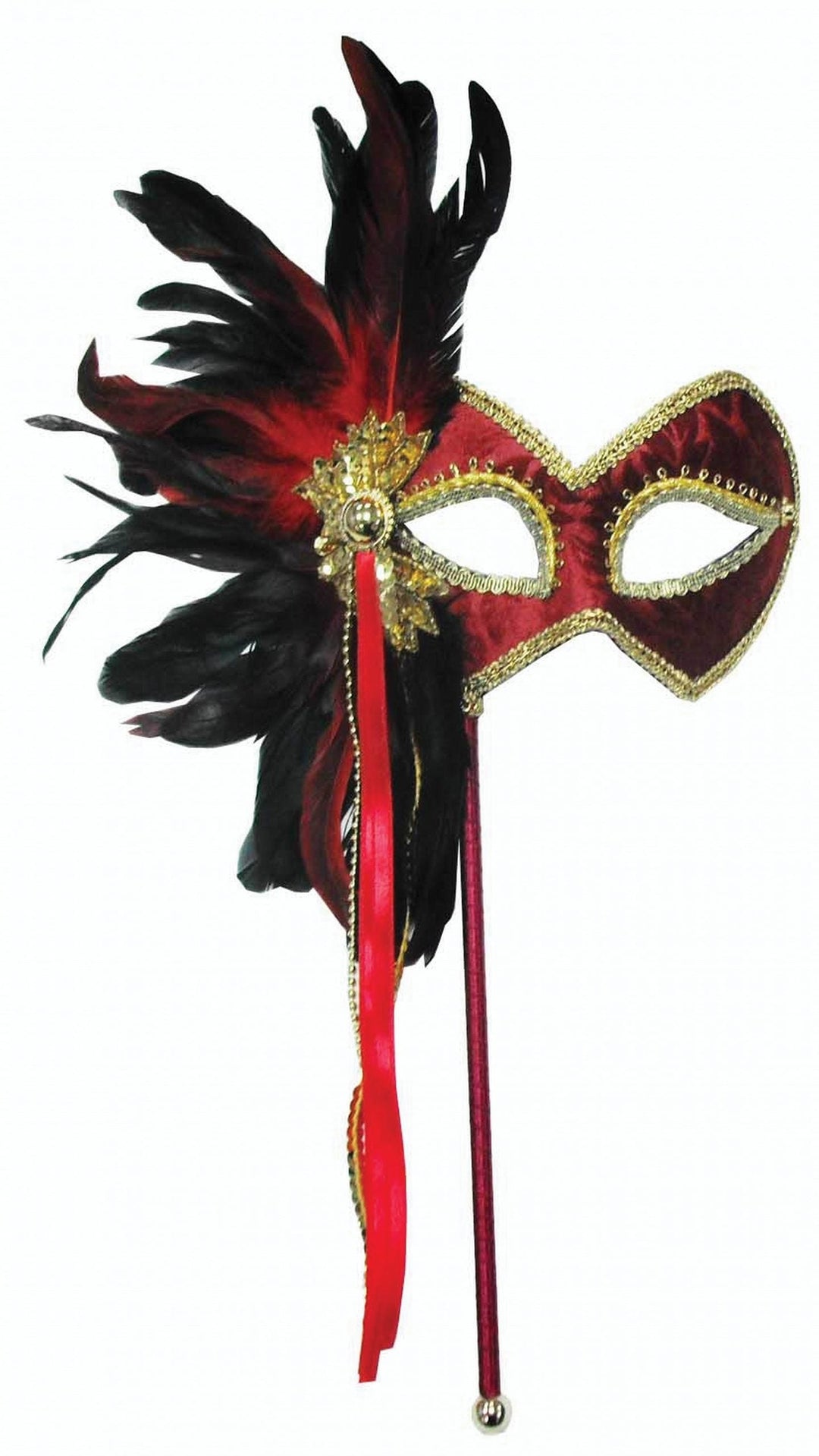 Red Feather Eye Mask on Stick_1