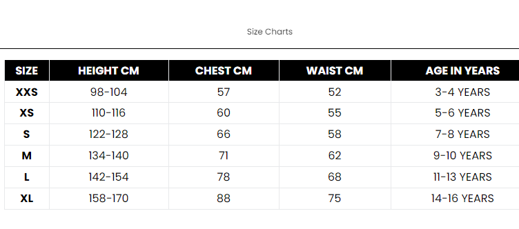 Size Chart The Flash Supergirl Kids Costume