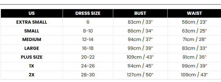 Size Chart Wonder Woman T Shirt Costume