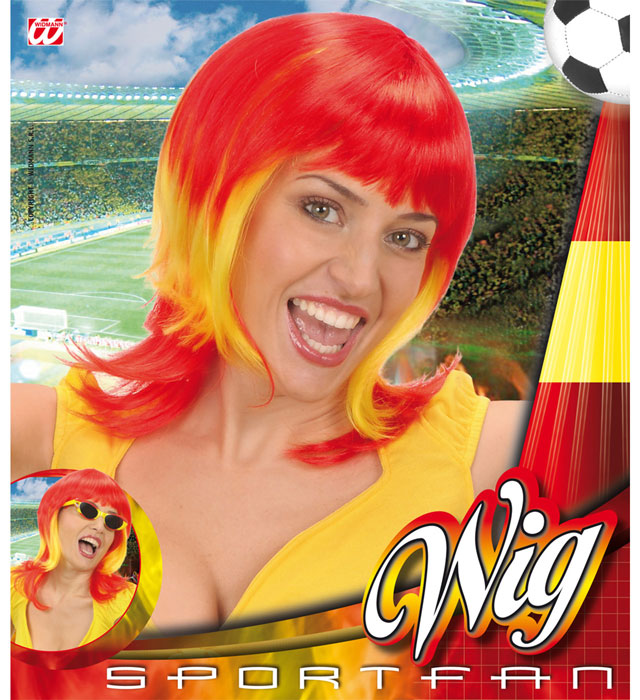 Red - Yellow - Red Supporter Woman Wig In Box