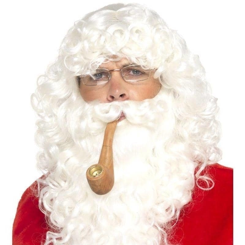 Santa Dress Up Kit Adult White Beard Wig Glasses Pipe_1