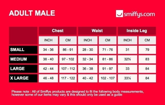 Size Chart Saw Stand Out Suit Adult Black