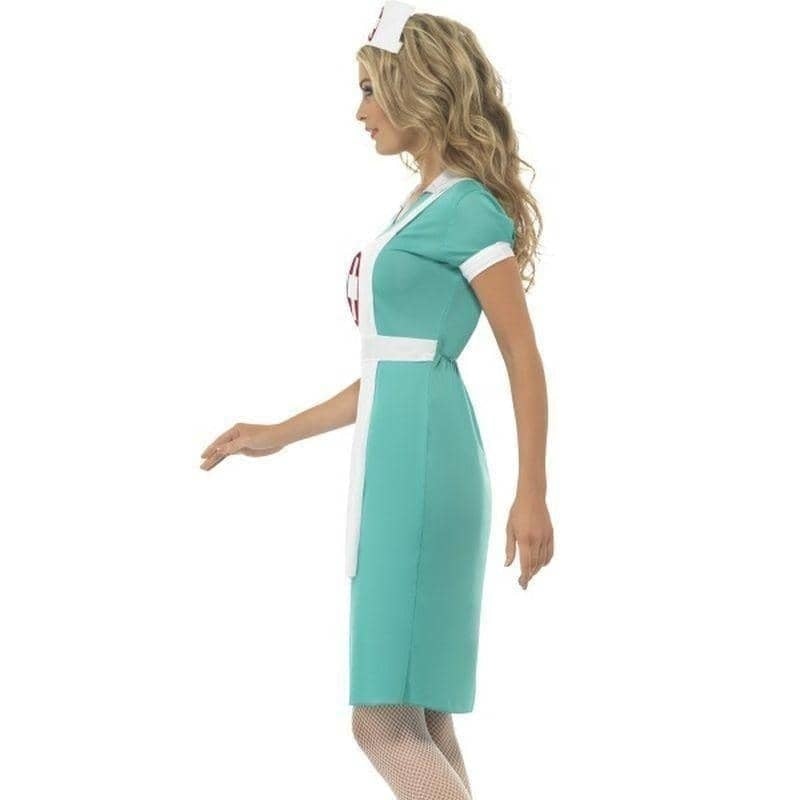 Scrub Nurse Costume Adult Green Dress Mock Apron Headpiece_3