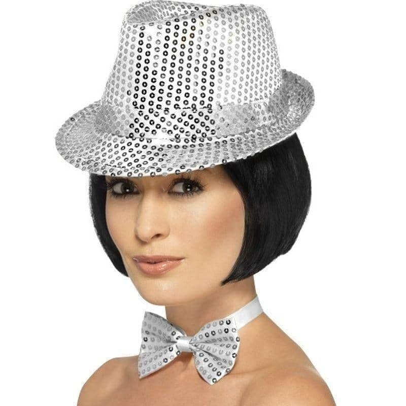 Sequin Trilby Hat Adult Silver_1