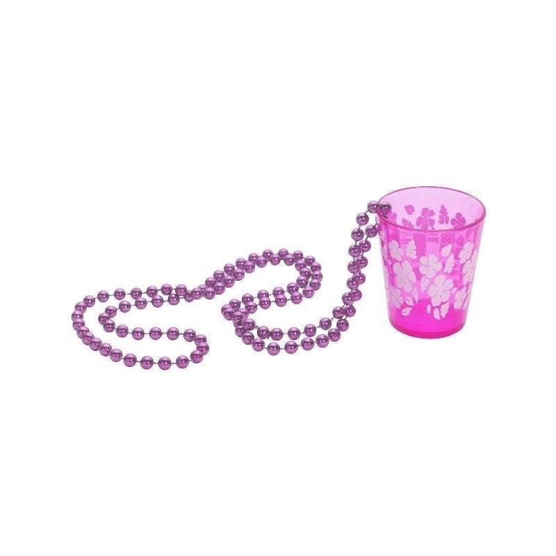 Shot Glass On Beads Pink Floral Print Purple Beaded Necklace 2