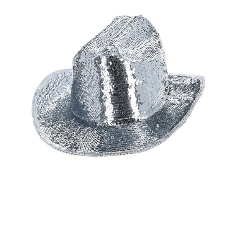 Silver Sequin Cowboy Hat Fever Deluxe Adult_1