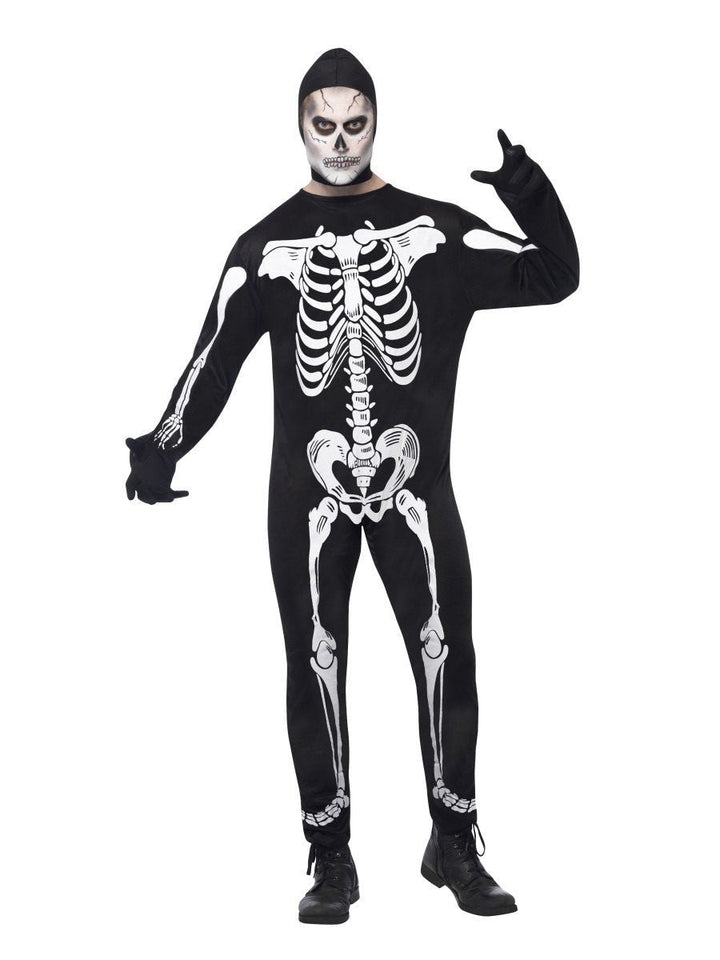 Skeleton Costume Adult Black White Jumpsuit Hood_3
