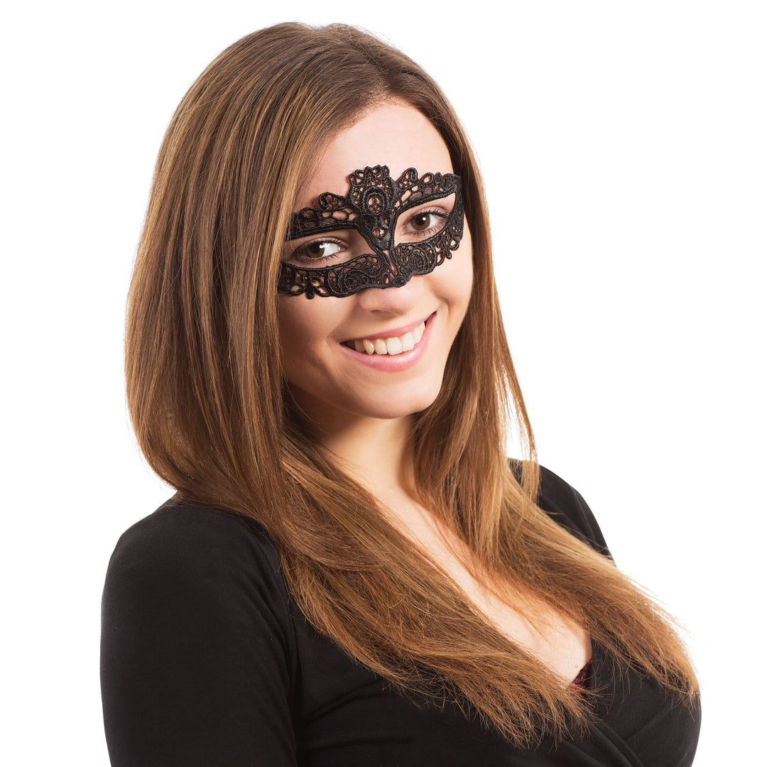 Slimline Black Lace Eye Mask with Ribbon Tie_1
