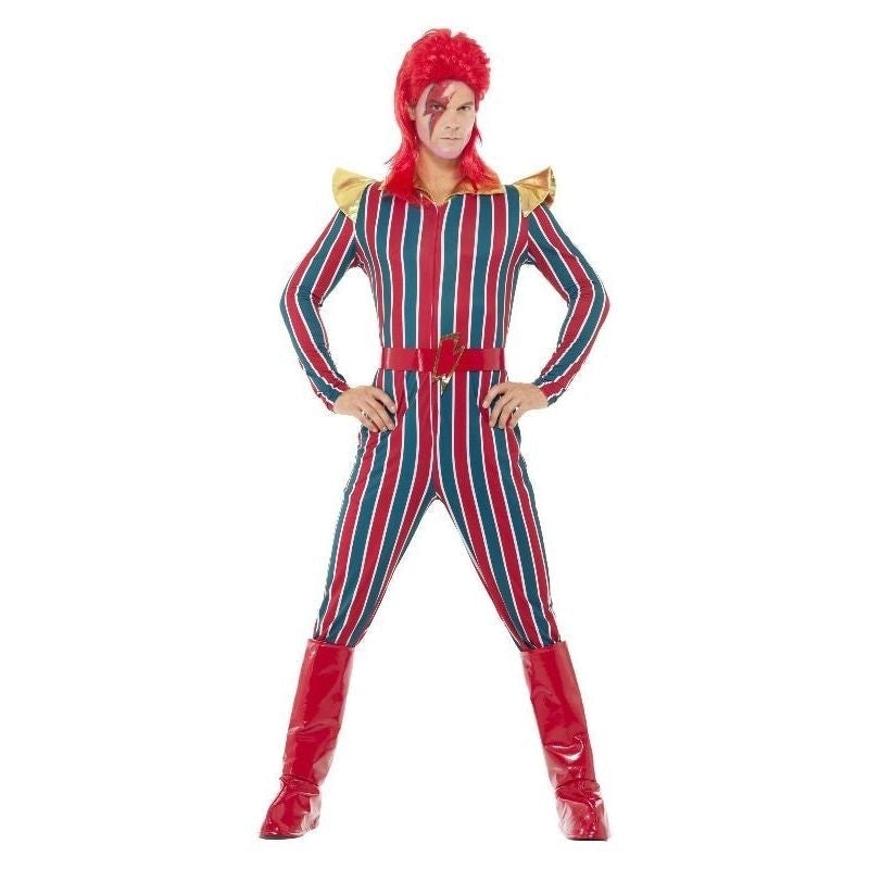 Space Superstar Bowie Costume Adult Red Blue Jumpsuit_2
