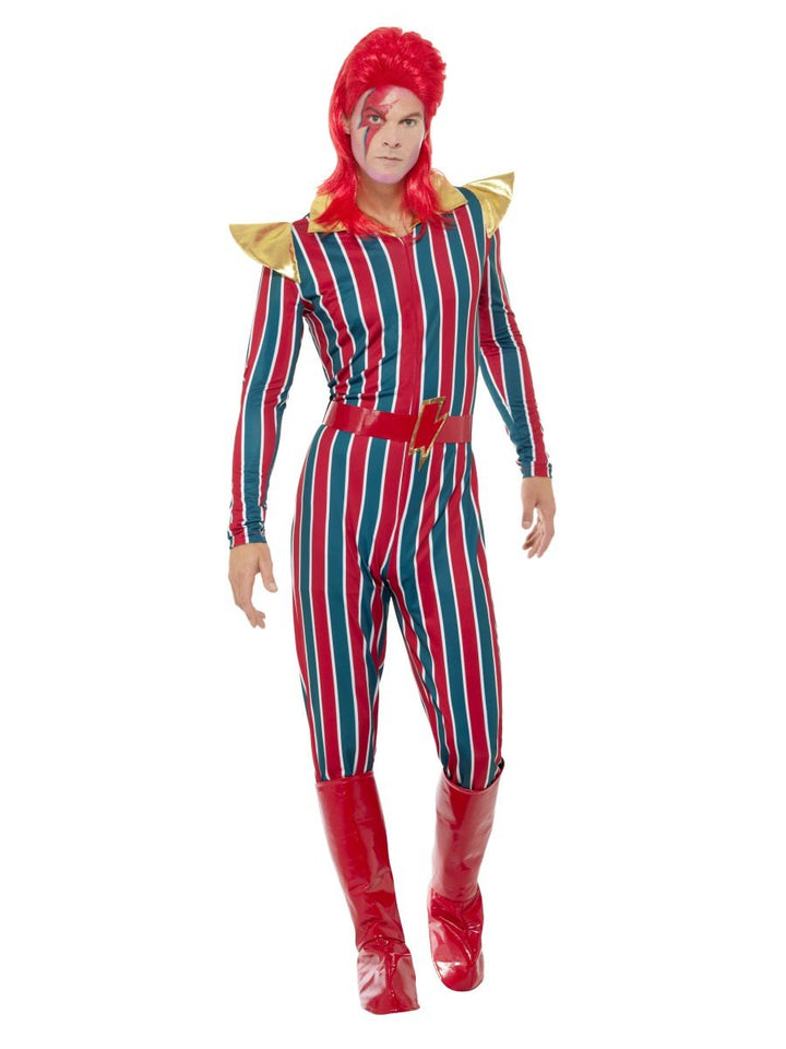 Space Superstar Bowie Costume Adult Red Blue Jumpsuit_3