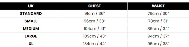 Size Chart Squid Game Costume Suit Adult