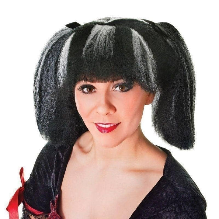 Steampunk Wig Black White Streaks Pony Tails_1