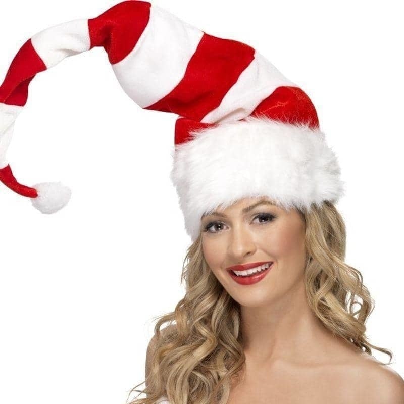 Striped Santa Hat Adult Red White Wired_1