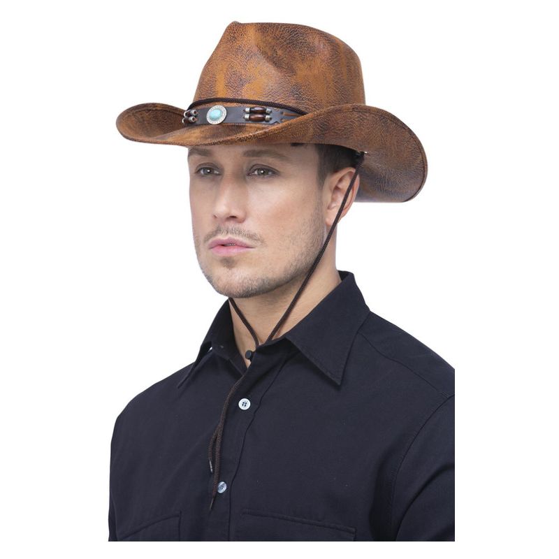 Tan Leather Look Western Cowboy Hat Adult Brown_1