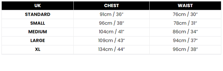 Size Chart The Flash Adult Deluxe Costume Movie