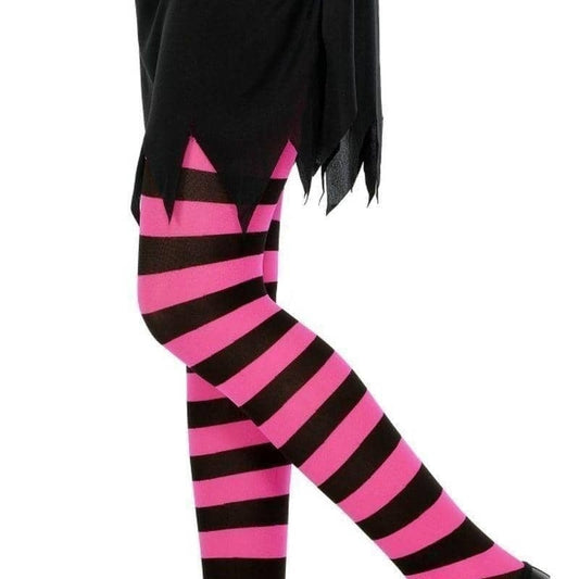 Striped Tights Black and Fuchsia Kids Age 6 to 12 2