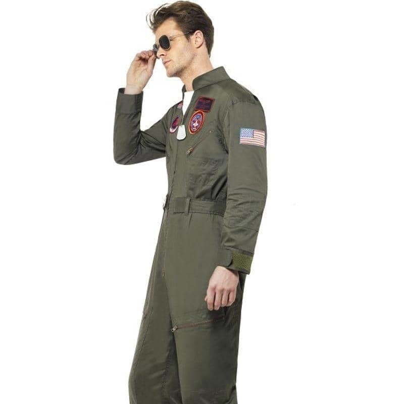 Top Gun Deluxe Male Costume Adult Green Jumpsuit Sunglasses Dog Tags_3