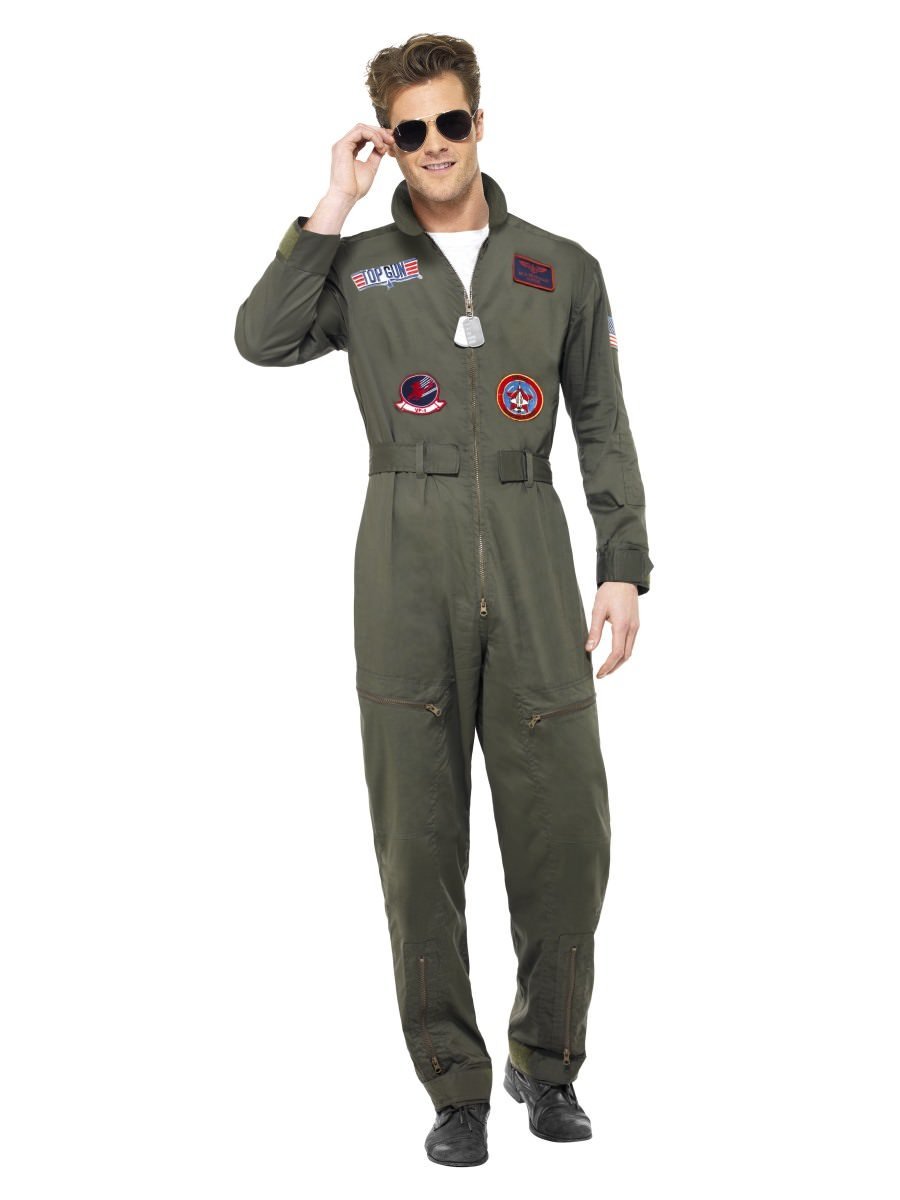 Top Gun Deluxe Male Costume Adult Green Jumpsuit Sunglasses Dog Tags_4