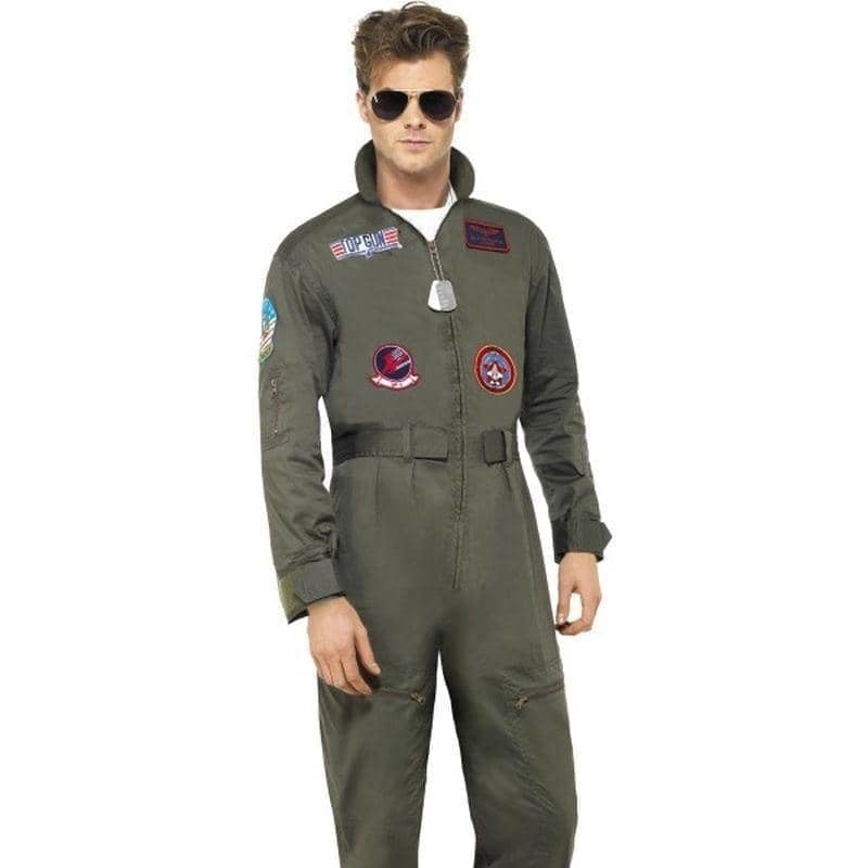 Top Gun Deluxe Male Costume Adult Green Jumpsuit Sunglasses Dog Tags_1