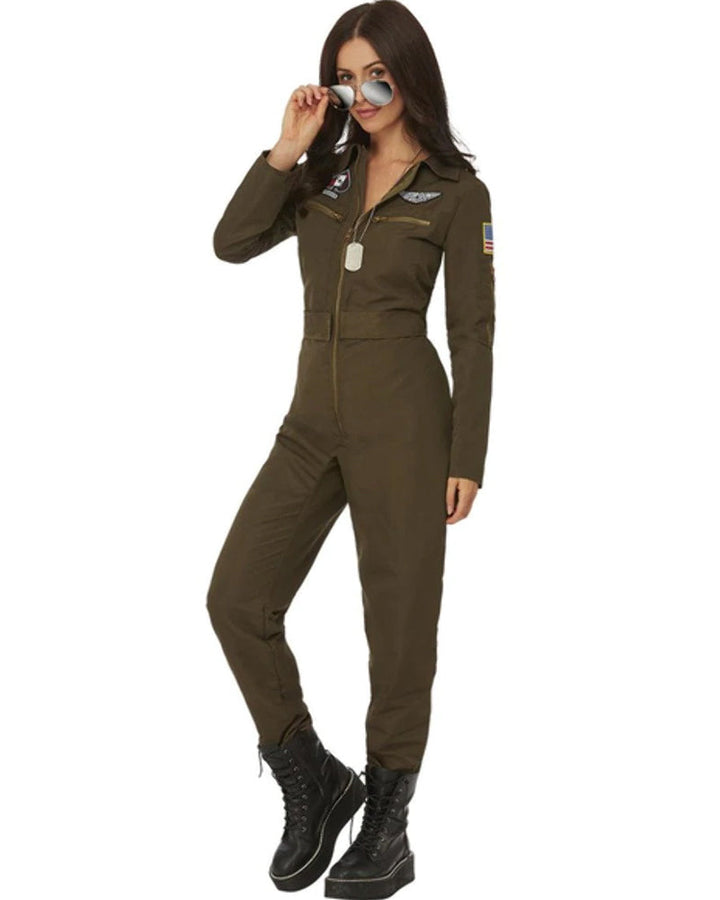 Top Gun Maverick Ladies Aviator Jumpsuit Costume Green_2
