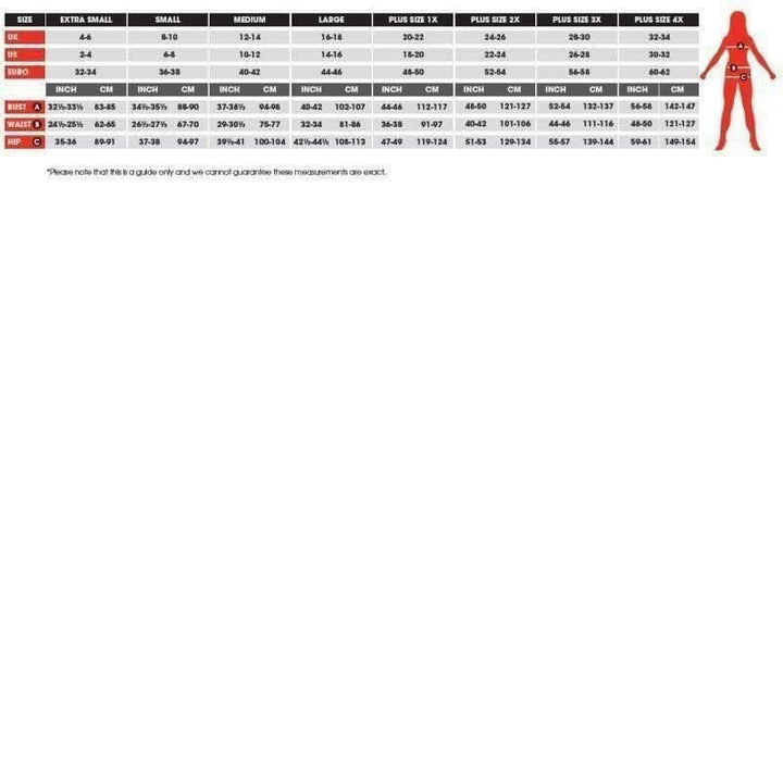 Size Chart Tutu Underskirt Adult